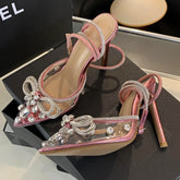 LBSFY  -  Luxury Crystal Transparent Sandals Women Fashions Stiletto Party Dress Shoe Ankle Straps Rhinestones Pointed Toe Sexy High Heels